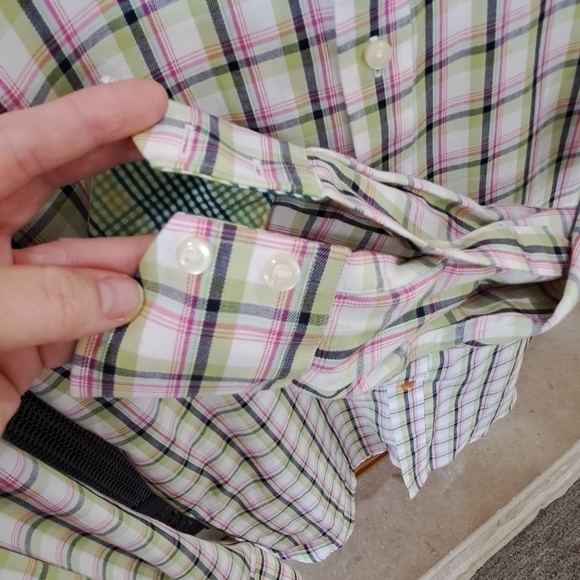 Thomas Dean Men's XL Flip Cuff Long Sleeve Shirt Gingham Plaid Cotton Dressy - Picture 9 of 12